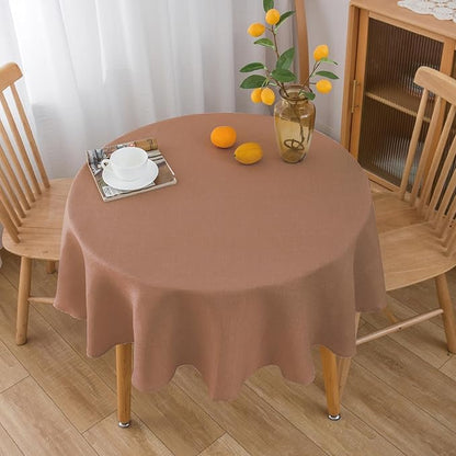 NLMUVW 48 Inch Round Linen Tablecloth, Mocha Table Cloth Farmhouse Water Resistant Rustic Table Cover for Kitchen Dining Coffee Cafe