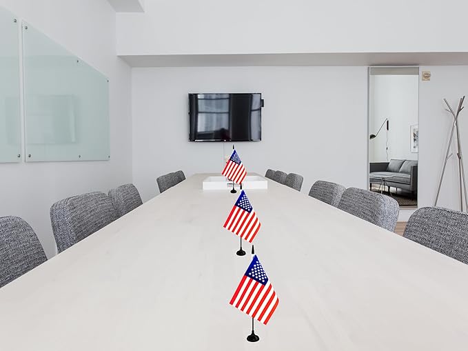 America USA Desk Flag, 12 Pack American Table Office Flag with Black Solid Pole and Stand Base, International Country Flag, 4th of July, Classroom Meeting Desktop Decor (USA)