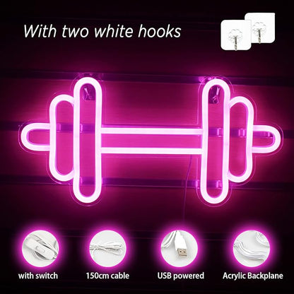 Lucunstar Gym Neon Sign,Barbell Dumbbell Shaped Neon signs Pink Neon Lights Sign Gym Wall Stickers for Fitness Club Decor LED Neon Sign for Teen Girls Teen Sports Room Game Room Decor