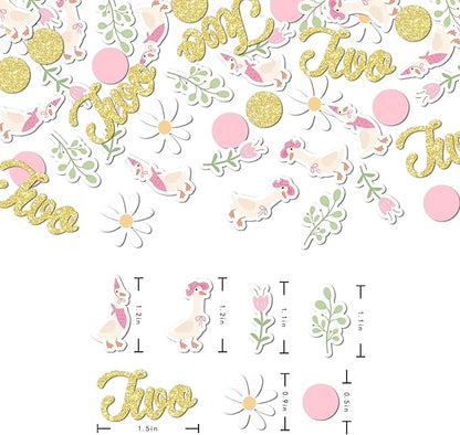 220PCS Two Silly Goose Birthday Decorations for Girl, Goose Dot Leaves Flower 2nd Birthday Confetti for Pink and Gold 2 Year Old Bday Decor