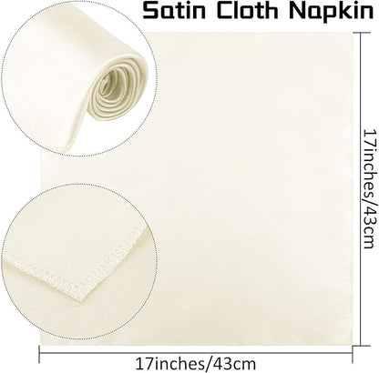 ANECO 12 Pieces Satin Napkins Soft Dinner Napkins Square Table Napkins 17 x 17 Inches for Restaurant Weddings Party Dinner Decoration (Ivory)