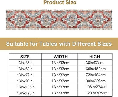 Boho Floral Vintage Table Runner, Retro Blue Red Flower Rustic Country Farmhouse Abstract Pattern for Home Kitchen Table Decor Dining Coffee Room Party Decor 13x72in