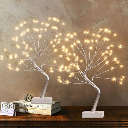 EAMBRITE Fairy Light Tree, 108 Led Light up Trees Decor Indoor, 8 Modes Fairy Light Spirit Tree for Christmas Decorations, USB& Battery Tabletop Bonsai Tree for Home Bedroom Decorations (2 PK, Sliver)