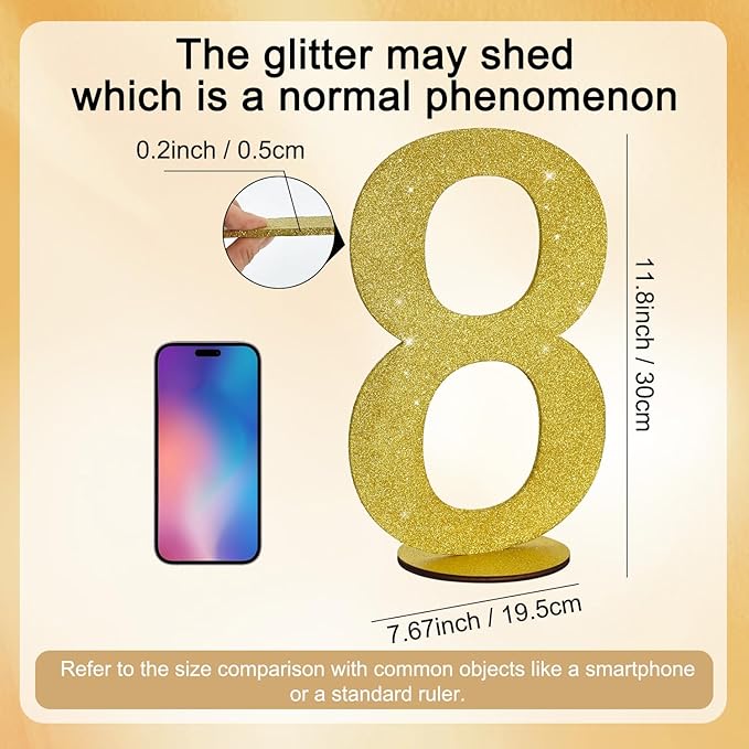 TONIFUL 11.8 Inch Gold Glitter Numbers Table Centerpieces 0-9 Birthday Party Decorations,Shining Gold Digital 8 for Birthday Party,Wedding,Bridal Shower,Engagement,Photo Shoot,Anniversary