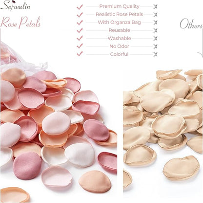 Serwalin 300Pcs Silk Rose Petals Artificial Flower Petals for Weddings Champagne Gold Petals Fake Flower Girl Petals for Wedding Flower Girl Basket Aisle Runner Bridal Shower (4 Color Mixes)