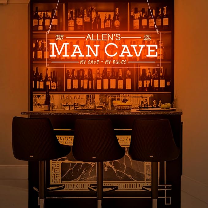 Custom Man Cave Neon Sign for Wall Decor, Personalized LED Neon Home Bar Name Signs, Dimmable Customizable Light Up Signs for Man Cave Lounge Basement Bar Tavern Bistro Business, Men Dad Gifts