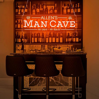 Custom Man Cave Neon Sign for Wall Decor, Personalized LED Neon Home Bar Name Signs, Dimmable Customizable Light Up Signs for Man Cave Lounge Basement Bar Tavern Bistro Business, Men Dad Gifts