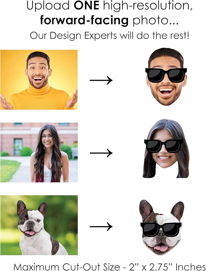 Big Dot of Happiness Custom Photo Sunglasses - Personalized Party DIY Shaped Fun Face Cut-Outs - 24 Count