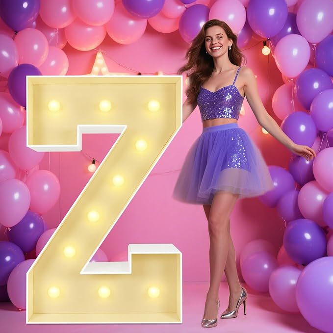 Marquee Light Up Letters: 4FT Large Decorative Signs for Party Decorations Baby Shower Birthday Wedding Engagement Anniversary, 4 Feet Tall Pre-Cut DIY Foamboard Letter Z - Easy to Assemble