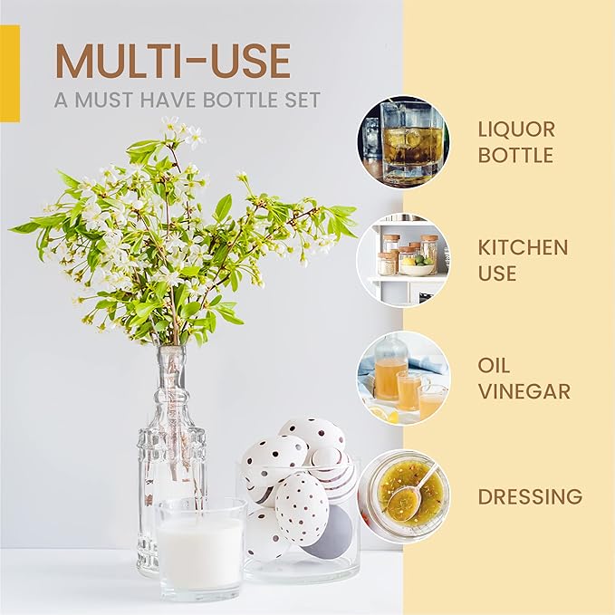 Assorted Clear Glass Bottles with Corks, 6 Pack, 2.5in X 9in, 16oz