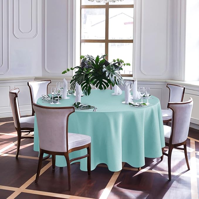 Biscaynebay Round Tablecloth 90 Inch-Auqa Blue Outdoor Fabric Table Cover-Small Circle Folding Table Cloths Linen Water Resistant for Kitchen Dining Picnic Patio Outdoor Party Restaurant Tables
