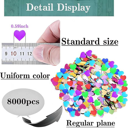 Rainbow Heart Metallic Foil Confetti 8000 Pcs Shiny Heart Table Confetti for Fill Balloon Wedding Graduation Party Decorations,60g of Pack