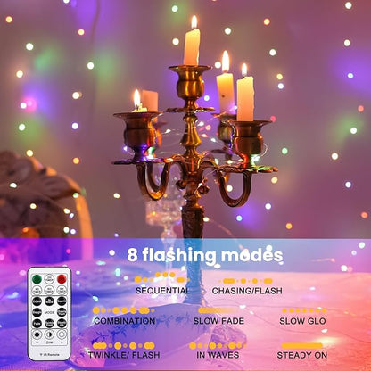 HXWEIYE 300LED Fairy Curtain Lights, 9.8x9.8Ft USB Plug-in 8 Modes Christmas String Hanging Lights with Remote for Bedroom Backdrop Wedding Party Indoor Wall Decor, Multicolor