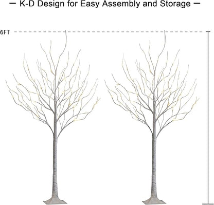 LIGHTSHARE 6 Feet 72L LED Birch Tree Lights, Pack of 2, Warm White, for Holiday Party and Christmas Decoration, Indoor and Outdoor Use