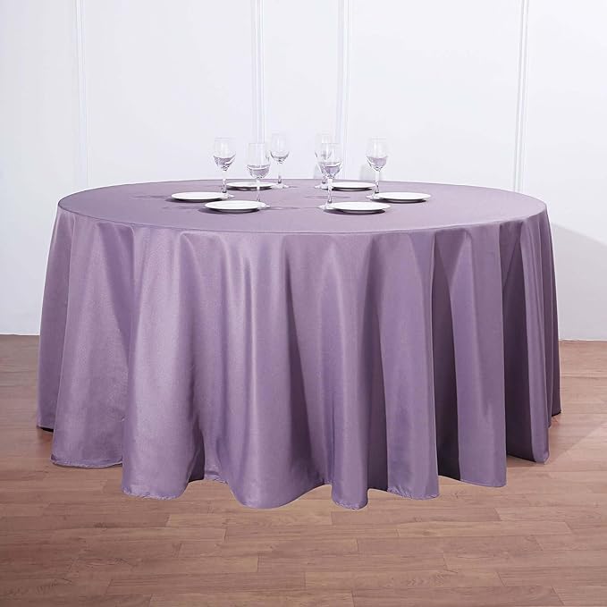 Efavormart Round Tablecloth, 132 Inch Stain & Wrinkle Resistant Washable Table Cloth, Decorative Polyester Fabric Table Cover for Banquet, Wedding, Dining- Amethyst