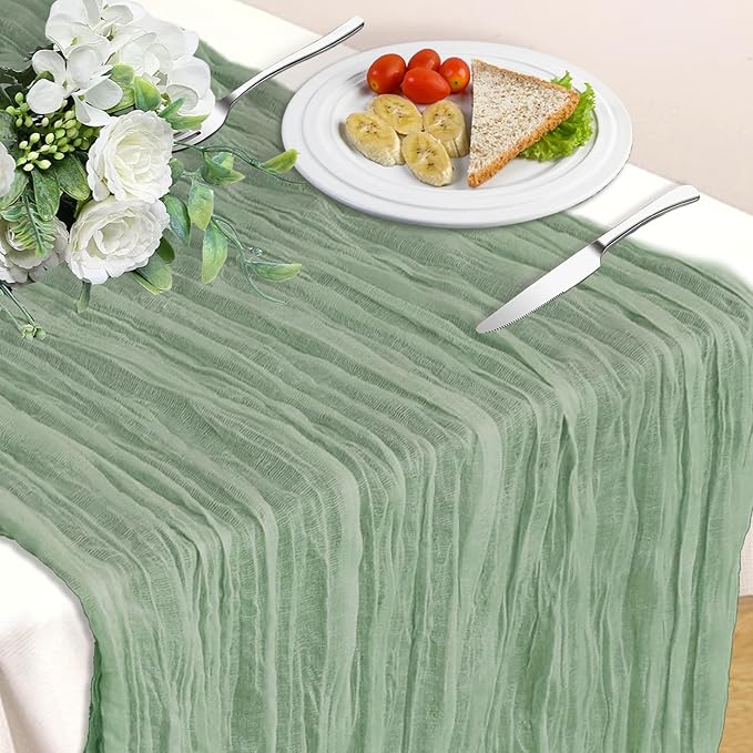 Sage Green Table Runner, 10Ft 120in Cheesecloth Table Runner, Gauze Rustic Cheese Cloth Table Runners for Wedding, Party, Baby Shower, Boho Table Runners for Christmas Thanksgiving Halloween Easter