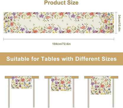 Floral Table Runner,Flowers Plant Print Spring Table Runner for Kitchen Dining Table Decoration for Home Party Decor 13x108 Inch