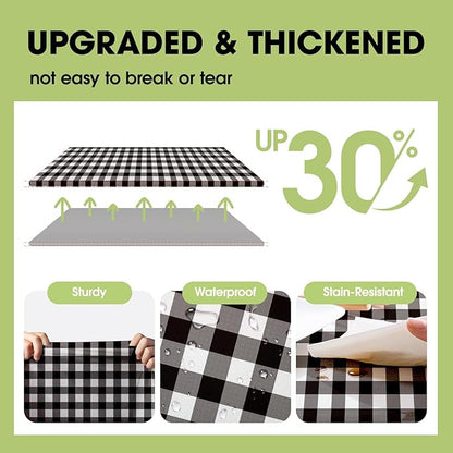 Pureegg Plastic Table Cloth Disposable 10 Pack, 54 x 108 Inch Table Cloths, Party, Picnic, Decorative Gingham Tablecloths, Rectangle, Black and White Checkered Cover, Leakproof & Sturdy, Black Plaid