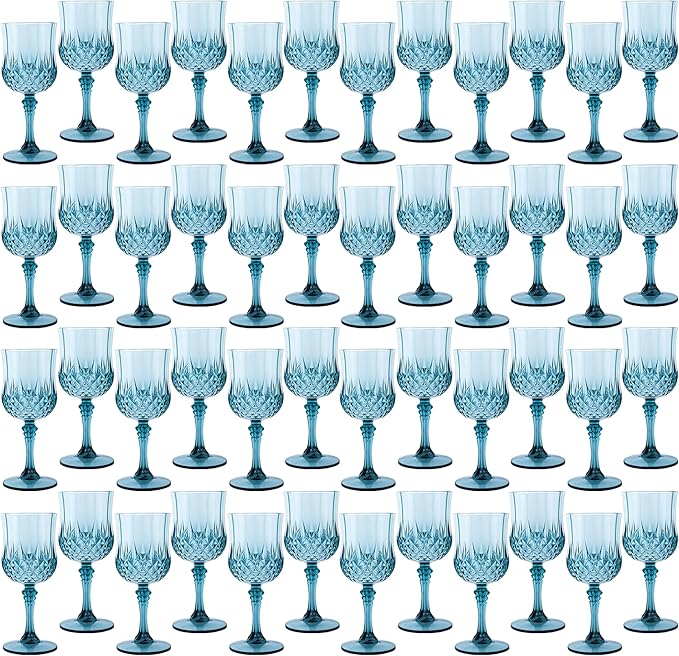 Plastic Wine Glasses，Plastic Goblets Vintage Style Cordial Drinking Glasses for Wedding Reception, Grand Event Party Supplies (48, Dusty Blue)