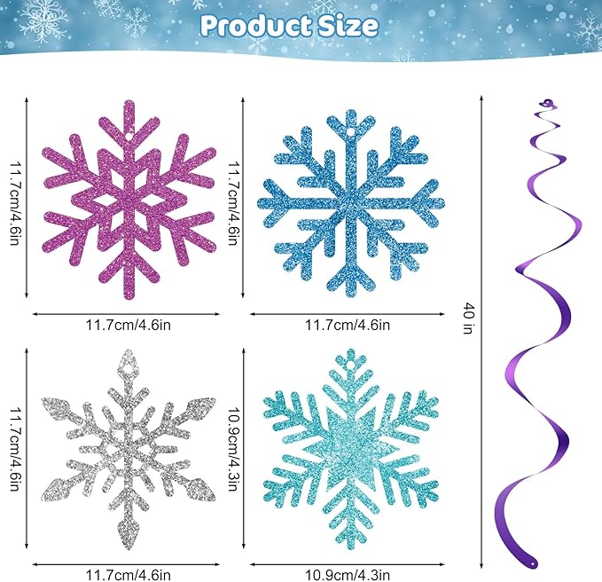 20 Pack Frozen Snowflake Hanging Decorations - Winter Snowflakes Hanging Swirls Ceiling Streamers, Glittery Snowflakes Ornament for Wonderland Frozen Party Decorations, Birthday and Christmas Decor