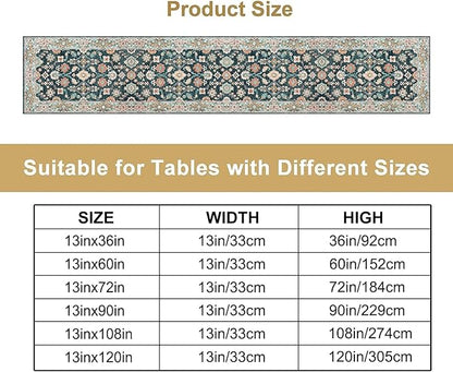 Vintage Boho Floral Table Runner, Rustic Country Farmhouse Blue Teal Red Bohemia Flower Pattern for Home Kitchen Table Decor Dining Coffee Room Party Decor 13x120in