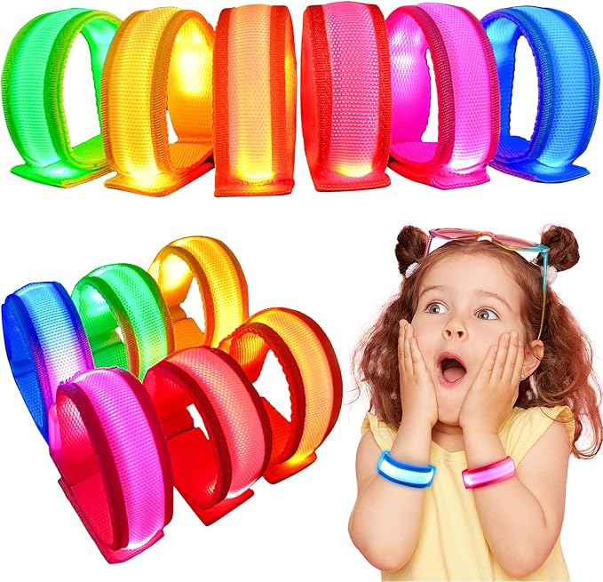GIFTINBOX 12/6 PCS LED Light Up Bracelets for Kids Adults, LED Glow Flashing Arm Wrist Bands, Glow in The Dark Party Supplies for Night Events, Festivals. Party Favors For Concerts Rave Sports