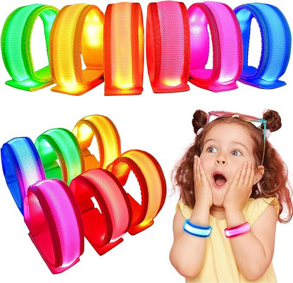 GIFTINBOX 12/6 PCS LED Light Up Bracelets for Kids Adults, LED Glow Flashing Arm Wrist Bands, Glow in The Dark Party Supplies for Night Events, Festivals. Party Favors For Concerts Rave Sports