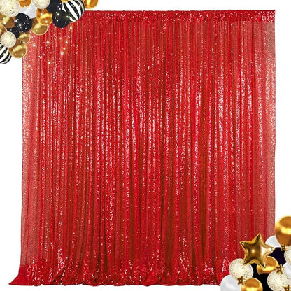 ShinyBeauty Sequin Backdrop Red 10X10FT for Photography, Wedding, Baby Birthday, Photo Booth - Glitter Shimmer Party Backdrop