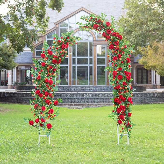 6FT Bendable Flower Garland, Artificial Rose Vine Hanging Floral Garland Decoration for Weding Home Room Wall Decor (Red, 1pcs)