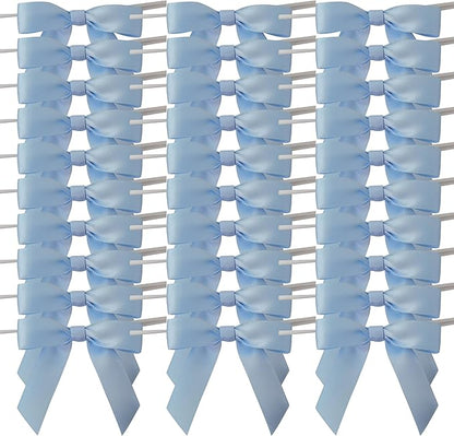 50pcs 2-1/2" Light Blue Satin Ribbon Bows with Twist Ties for Gift Wrapping Packing Christmas Decoration(Lt.Blue)