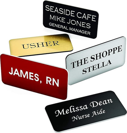 Custom Engraved Name Tag Badges – Personalized Identification with Pin or Magnetic Backing, 1.5 Inch x 3 Inches, Sky Blue/White