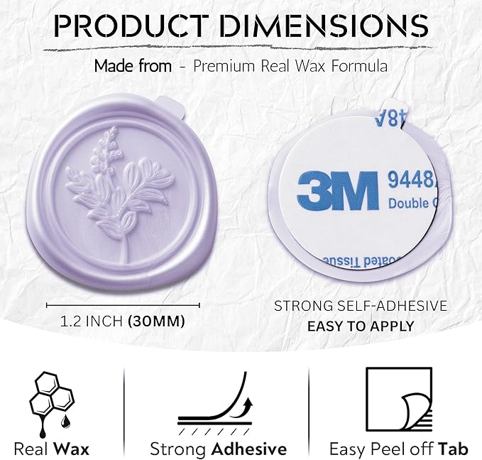 Wax Seal Stickers (60 Pcs, 3 Designs in 1 Pack) Premium Envelope Seal Stickers for Wedding Invitation Envelopes, Adhesive Wax Seals, Perfect for Seating Chart, Gift Wrapping