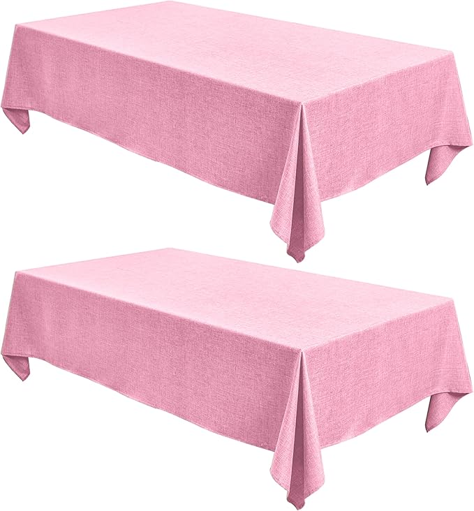 Fitable Faux Linen Tablecloths for Rectangle Tables: Water & Stain Resistant Farmhouse Table Cloth, Washable Burlap Textured Table Covers for Kitchen Dining Party(2 Pack, 52x70 Inch, Pink)