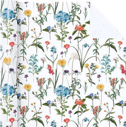 WRAPAHOLIC Floral Wrapping Paper Roll - Mini Roll - 17 Inch x 33 Feet - Wildflower Wrapping Paper Perfect for Girls Women Birthday, Wedding, Bridal Shower