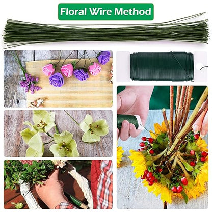 GLAMFIELDS Floral Arrangement Kit with Floral Tape, 26 Gauge Floral Stem Wire, 22 Gauge Floral Wire, Cutter, Boutonniere Flower pin for Bouquet Stem Wrapping, Floral Crafts and Wedding Bridal Bouquets