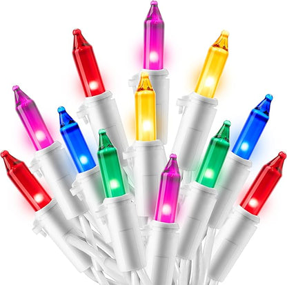 Joiedomi Christmas String Lights Indoor,100 Count Mini Multicolor Light with 21.4 FT White Wire,Lighting Decor for Patio Dorm Classroom Bedroom Holiday Wedding Party Garland Birthday Festival