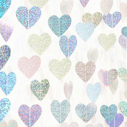 Iridescent Disco-Holographic Party-Decorations Heart Streamers-Garland - 52ft Glitter Dance Hanging Paper Banner, Wedding Bachelorette Birthday Euphoria Galentines Decor Hugfond