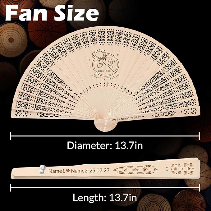 10 PCS Custom Fans Personalized Folding Fans for Line Dancing Wooden Hand Fan Wedding Favors Bulk Fans for Guests Party Event Use (Style10)