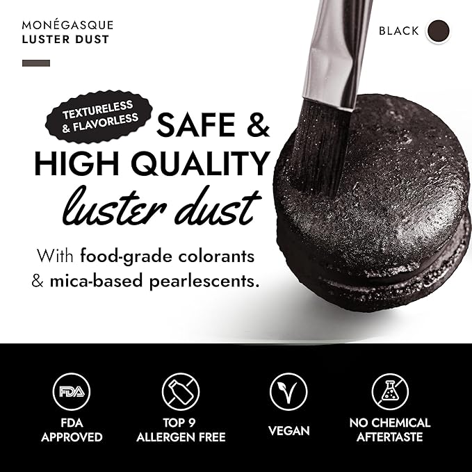 MONÉGASQUE Black Edible Glitter for Drinks 7g – Edible Glitter for Cakes & Cocktails - Black Luster Dust for Cocktail & Cake - Halloween Food Decorations, Drink, & Cake Decorating Spray Sparkles