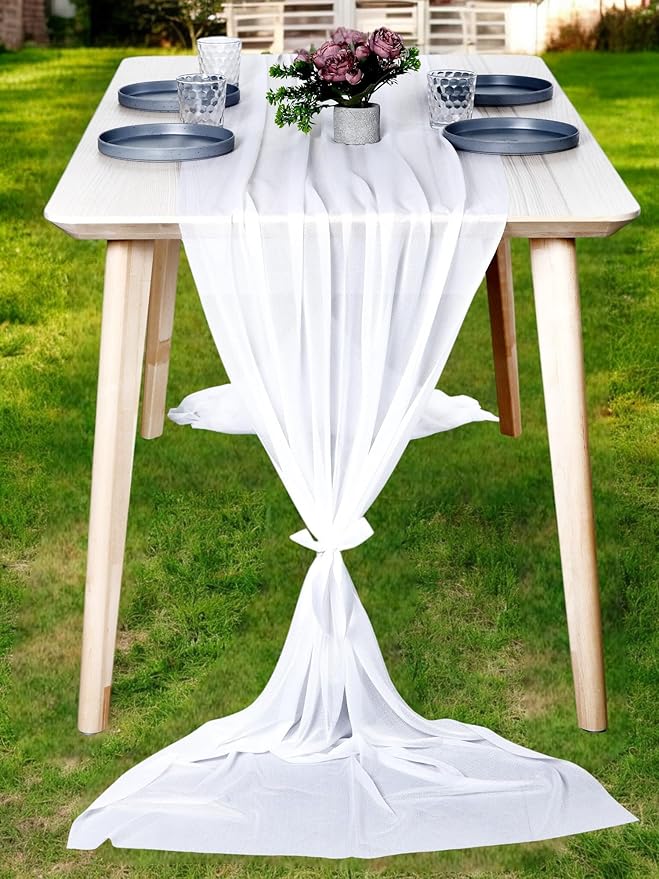 MDS Halloween Chiffon Table Runner - 15 Pack, 29 x 170 Inches, 14ft Each - Sheer Spooky Table Runners for Haunted House Parties, Trick-or-Treat Tables, Witchy Décor, Wedding & Events - White