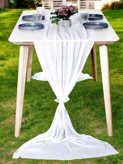MDS Halloween Chiffon Table Runner - 5 Pack, 29 x 120 Inches, 10ft Each - Sheer Spooky Table Runners for Haunted House Parties, Trick-or-Treat Tables, Witchy Décor, Wedding & Events - White