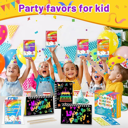 Party Favors for Kids: 16 Pack Scratch Art Notebooks with Rainbow Colors, 2-in-1 Coloring & Scratch Books, Bulk Birthday Gifts, Goodie Bags, Classroom Prizes for Boys & Girls