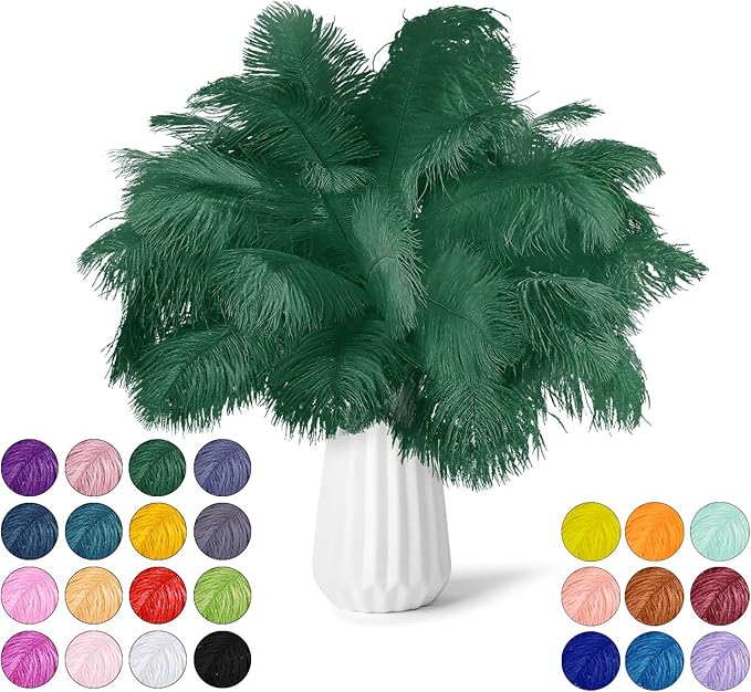 NEWONG 30pcs Dark Green Ostrich Feathers Natural Bulk 11-14inch(28-35cm) Vase Craft Wedding Home Party Centerpieces Christmas Day Decoration