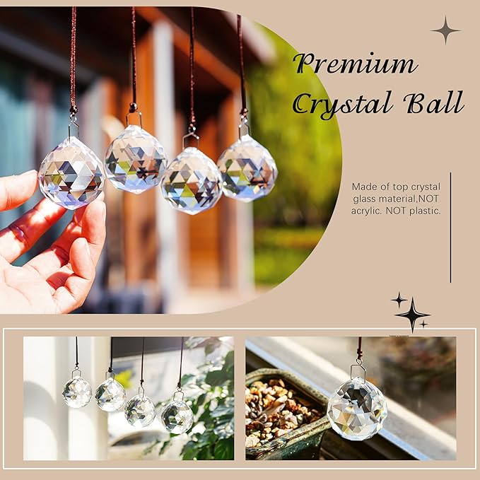 HDCRYSTALGIFTS 4 Pack 40MM Clear Crystal Prism Ball Suncatchers Rainbow Pendants Maker, Hanging Crystals Chandelier Prisms for Windows Home Decoration