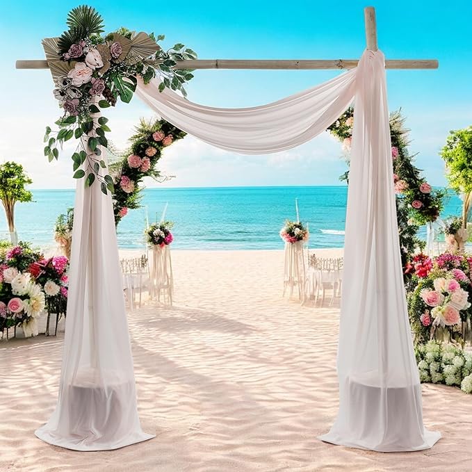 MDS Halloween Chiffon Draping Fabric - 2 Panel, 30" Wide x 20ft Long - Sheer Spooky Arbor & Canopy Drapery for Haunted House Backdrops, Party Ceilings, DIY Costumes & Themed Events - Nude
