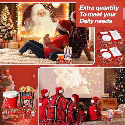 Faccito 36 Pcs Movie Night Snack Trays Movie Theater Snack Boxes Night Supply Disposable Paper Holder Tray for Popcorn Food Candy Drink Party 8 x 6 Inch(Red Green,Holly Style)