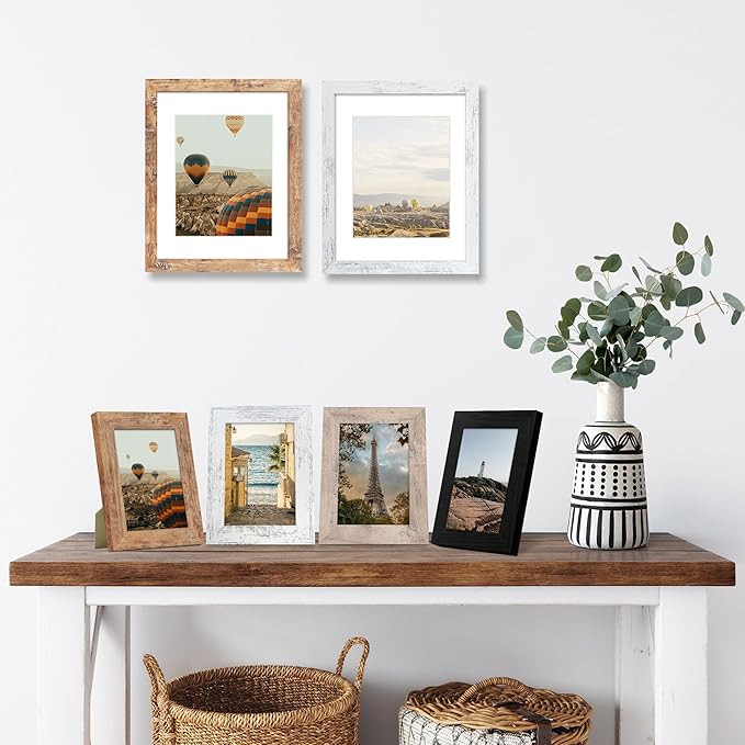 4x6 Picture Frame Set of 4 with High Definition Real Glass, Mixed Color Wood Photo Frames for Desktop Display and Wall Mounting