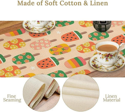 Summer Popsicles Table Runner, Colorful Cute Ice Cream Childish Seasonal Dinner Runner for Party Holiday Home Kitchen Dining Table Decor 13"x60"
