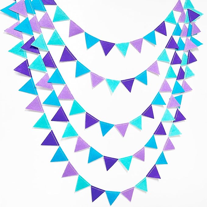 Mermaid Party Decorations Purple Teal Felt Hanging Triangle Mini Bunting Pennant Banner Flag for Birthday Wedding Baby Shower Bachelorette Little Mermaid Under The Sea Party Classroom Nursery Decor