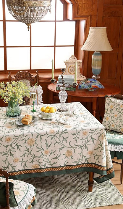 patdrea Designer French Linen Table Cloth for Rectangle Table,Vintage Fall Decorative Tablecloth,Floral Decoration Cover for Kitchen Dining Christmas,Tea Party,Thanksgiving,55"x79"-Littledaisy